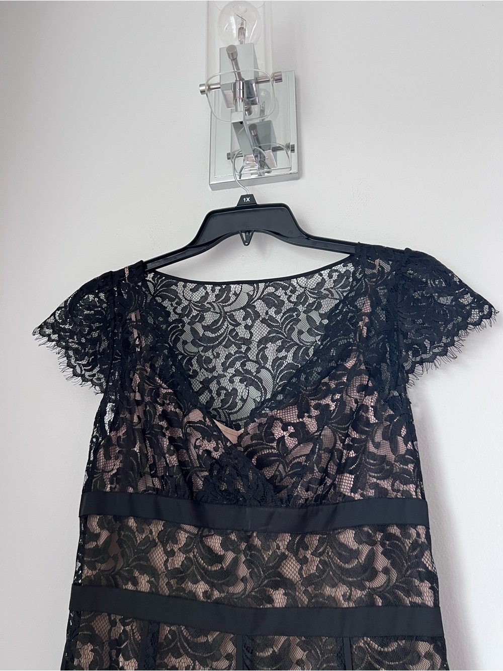 LOFT Black Lace Midi Dress with Nude Lining - Picture 4 of 13